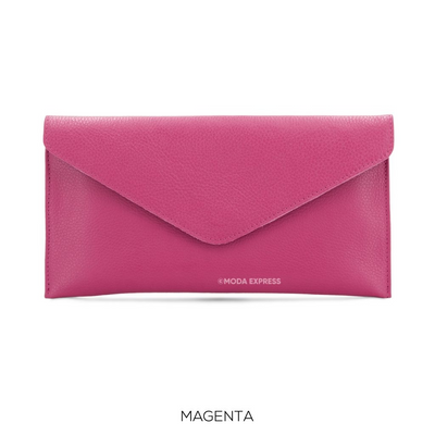 Leather Envelope Clutch  Bag - Magenta