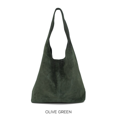 Suede Leather Slouchy Hobo Olive Green