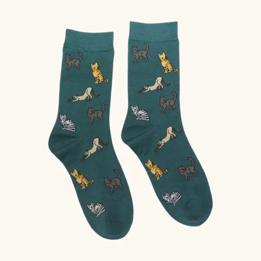 Evergreen Curious Cats Print Bamboo Socks