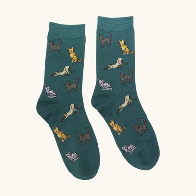 Evergreen Curious Cats Print Bamboo Socks