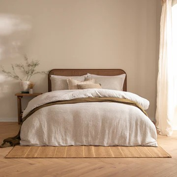 Perrie Leaf Muslin 100% Cotton Duvet Cover Set Natural