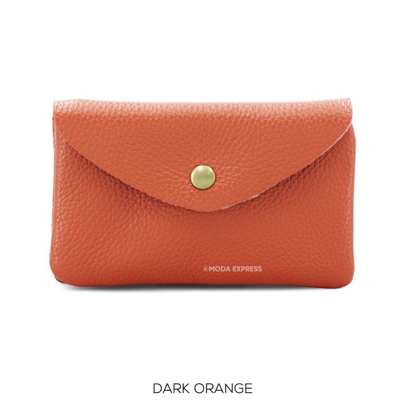 Large Leather Button Purse Dark Orange