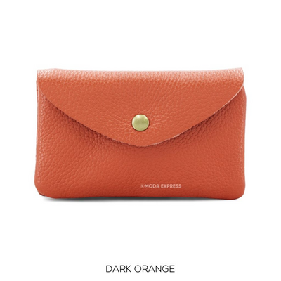 Large Leather Button Purse Dark Orange