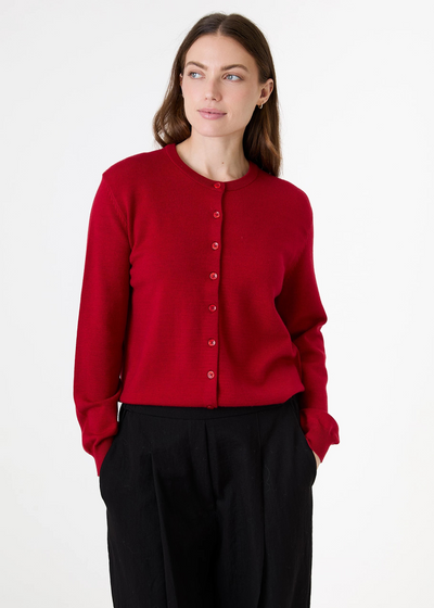 Cashmere Like Crew Neck Crop Cardigan Scarlet
