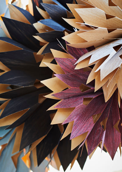 Crimson Veneer Paper Star with Lights Medium