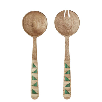 Wooden salad set bamboo Natural and Green