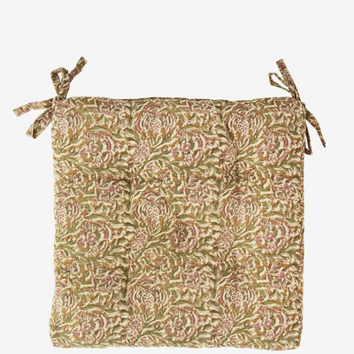 Printed cotton Seat pad Green & Pink Flower