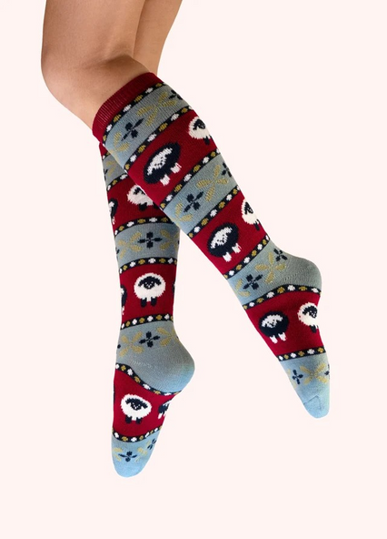 Fair Isle Sheep Knee High Socks