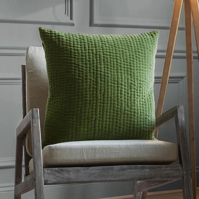Hazel Embroidered Feather Cushion Grass