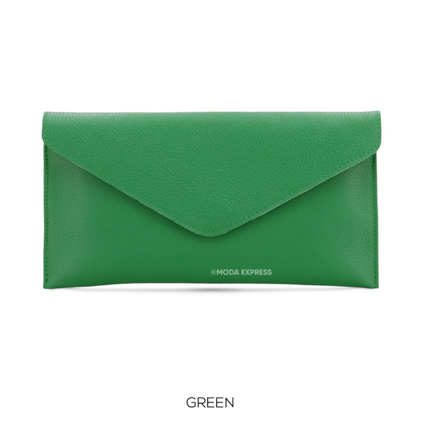 Leather Envelope Clutch  Bag - Green