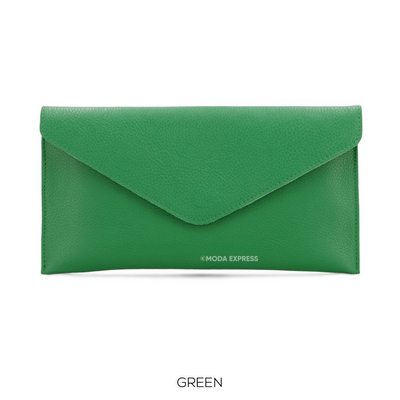 Leather Envelope Clutch  Bag - Green
