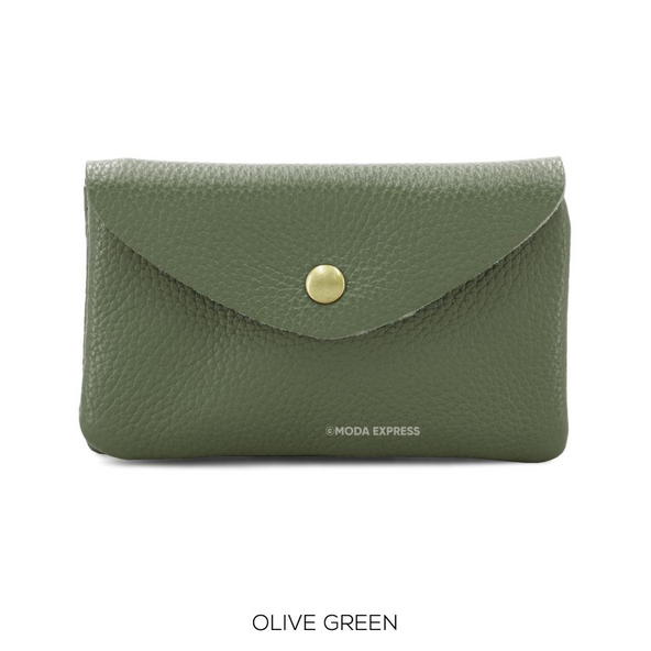 Large Leather Button Olive Green