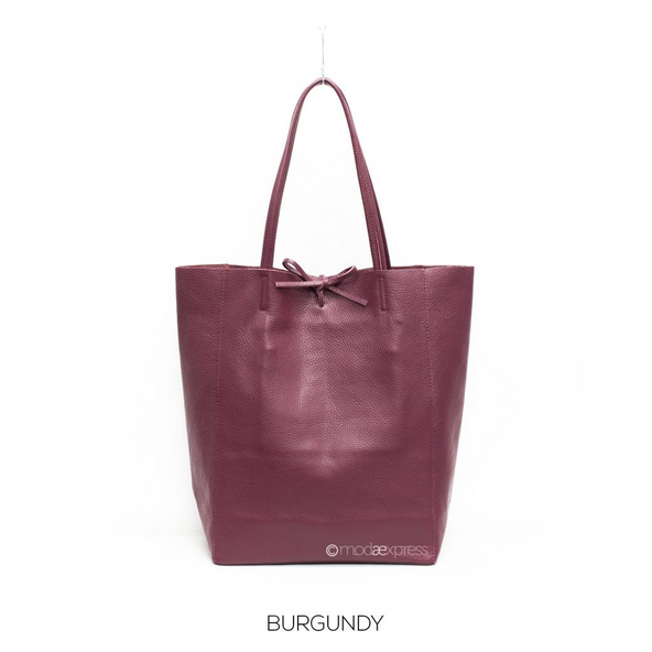 Plain Leather Shopper Burgundy
