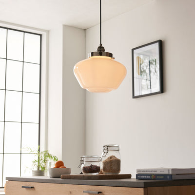 Camrose Pendant Light Nickel with Opal Glass