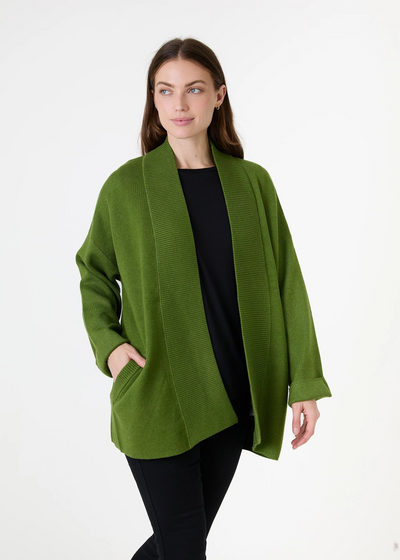 Cashmere Like Kimono Sleeve Cardigan Leaf Green