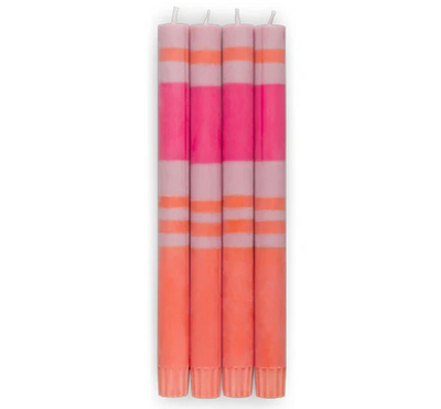 Eco Dinner Candles Striped Orange Flame, Venetian & Neyron Eco Dinner Candles, 4 per pack