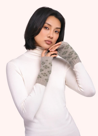 Roxy Wrist Warmers, Cream & Moss