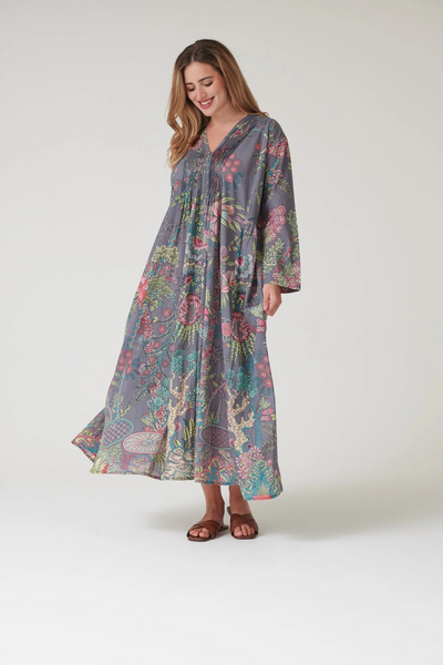 Boho Garden Grey Pinch Pleat Dress