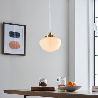Camrose Pendant Light Antique  Brass with Opal Glass