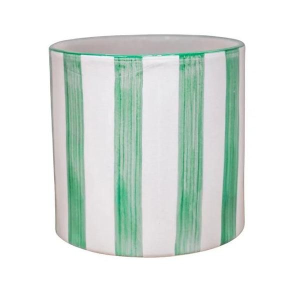 Paros Green Painted Stripe Planter H14cm D15cm