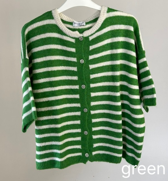 Striped Baby Alpaca Cardigan Short Sleeve Green