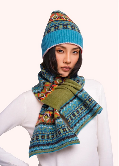 Fair Isle Scarf, Teal Mix