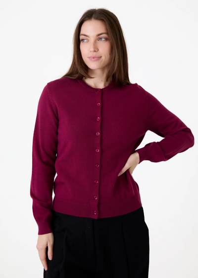 Cashmere Like Crew Neck Crop Cardigan Berry