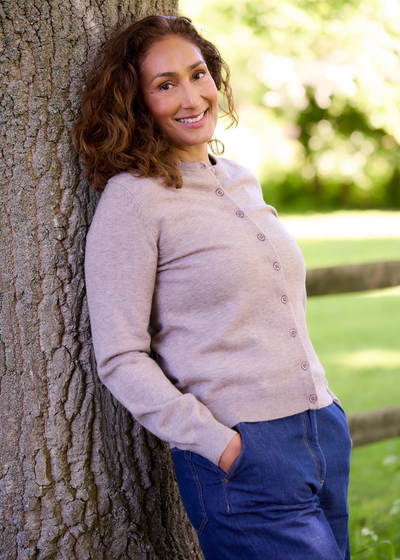 Cashmere Like Crew Neck Crop Cardigan Mink