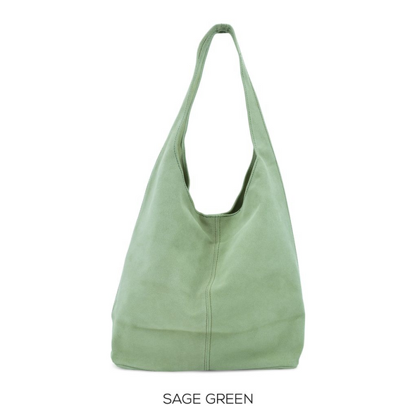 Suede Leather Slouchy Hobo Sage Green