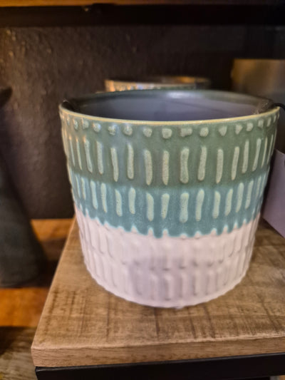 Stoneware Planter 14cm Green Reactive Glaze