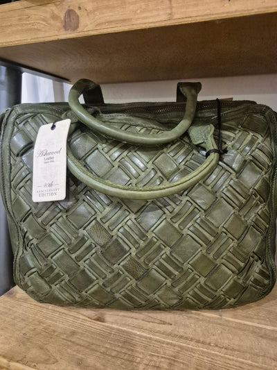 Woven Leather Work Bag Green
