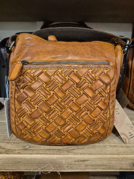 Woven Leather Cross Body Bag Tan
