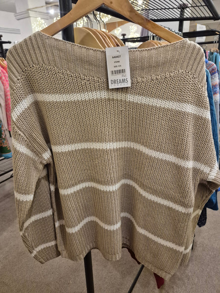 Cotton Mix Boat Neck Stripe Jumper Stone