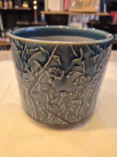 Stoneware Planter Navy Trailing Blooms Small