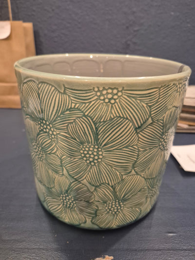 Stoneware Pot Cover 20cm - Aqua blue Cosmos