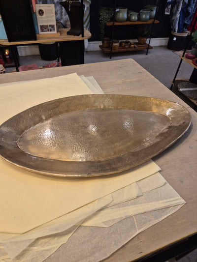 Hand hammered oval aluminium tray