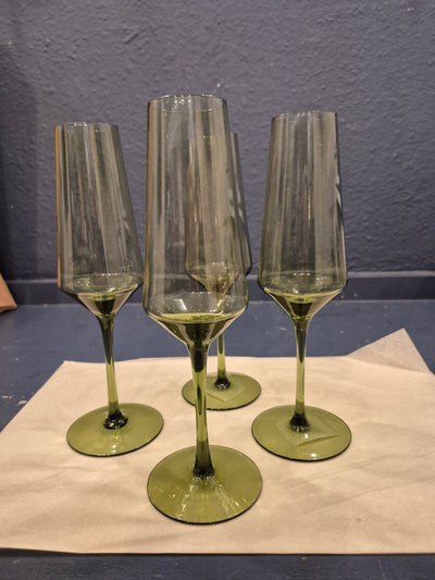 Flute Glass Smokey Green (4pk) 74x74x230mm