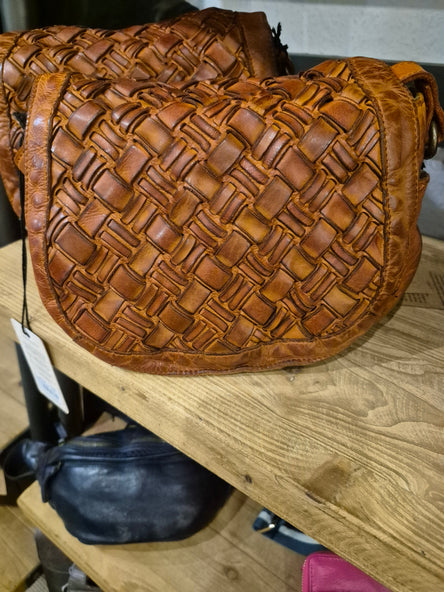 Woven Leather Work Bag Tan