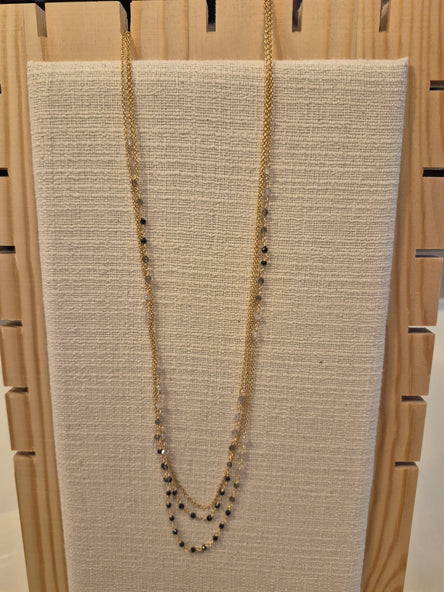 Handcrafted Gemstone Necklace with 18K Gold Plating, Black