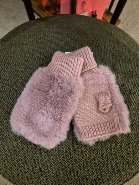 Faux Fur Fingerless Glove-Pink