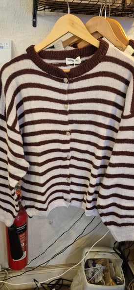 Striped Baby Alpaca Cardigan Burgundy/white