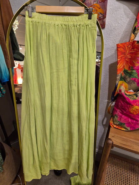 FULLY LINED ELASTICATED WAIST SIDE POCKETS COTTON SKIRTS - LIME GREEN