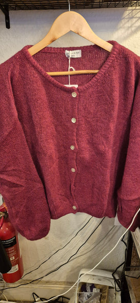 Alpaca Knit Button Through Cardigan Deep Wine