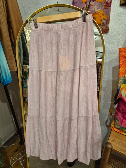 CRINKLE TIERED MAXI SKIRT - BABY PINK