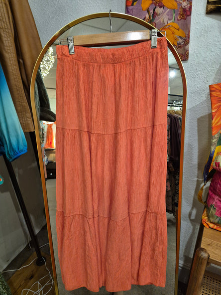 CRINKLE TIERED MAXI SKIRT - CORAL