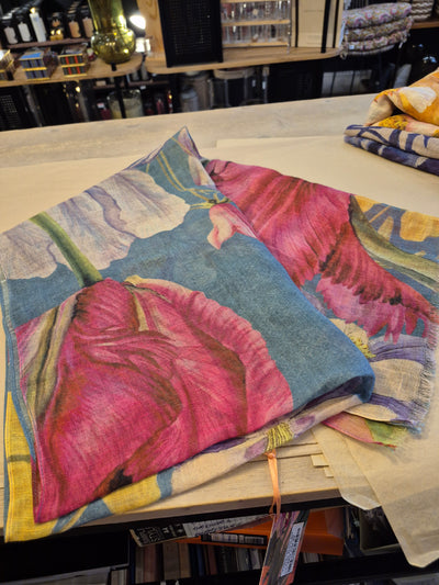 Floral Study Linen/Cotton Mix Scarf - Denim