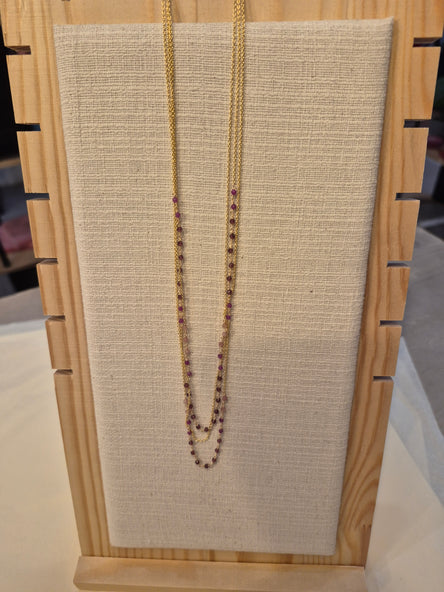 Handcrafted Gemstone Necklace with 18K Gold Plating, Dark Pink