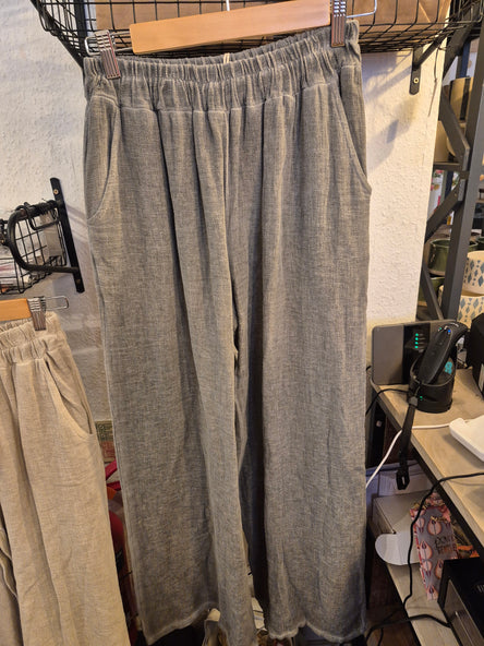 WASHED LINEN TWO POCKETS TROUSERS  DARK GREY