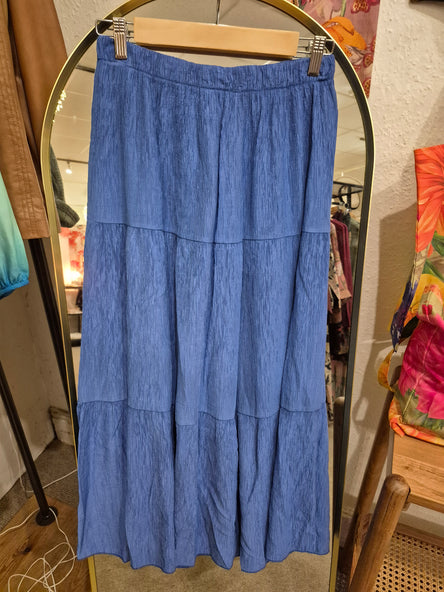 CRINKLE TIERED MAXI SKIRT - ROYAL BLUE