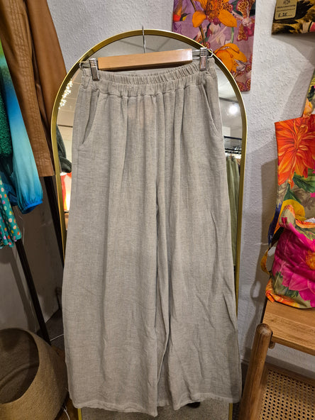 WASHED LINEN TWO POCKETS TROUSERS  BROWN